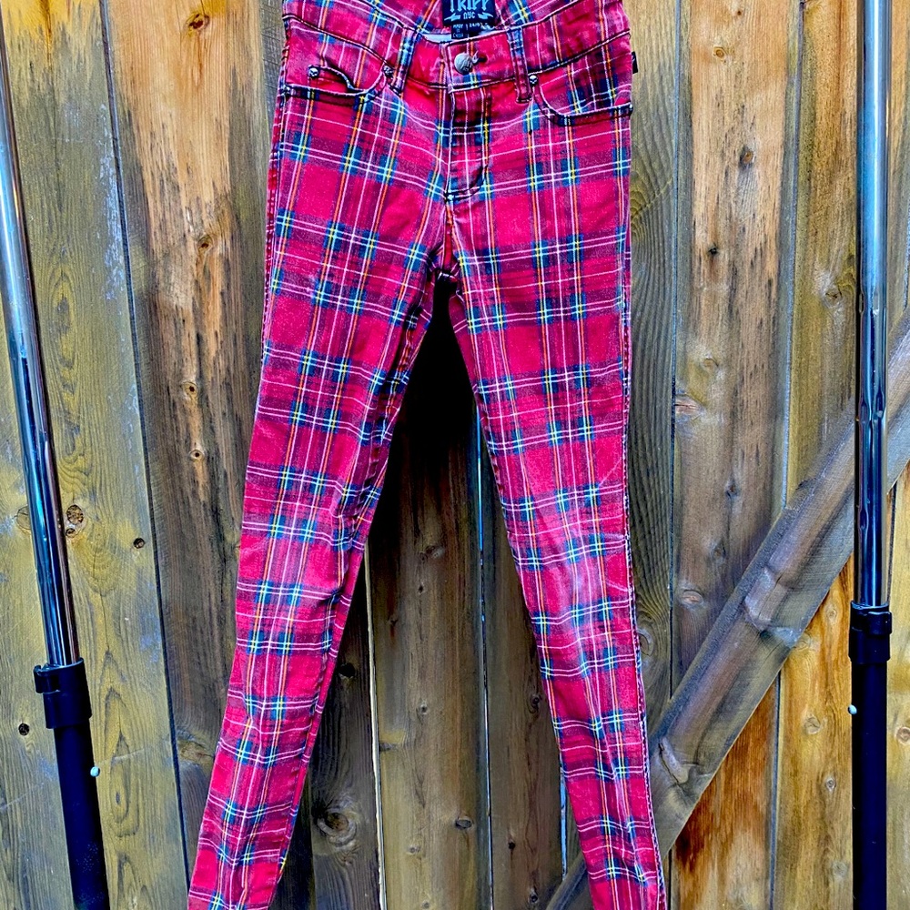 Tripp NYC high waist plaid skinny jeans